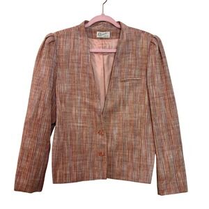 Vintage Striped Pink Blazer Career Jacket‎ Business Casual Women's Small 70s